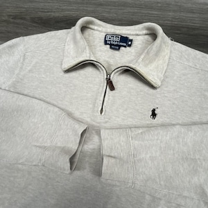 Vintage Polo Ralph Lauren 1/4 Zip Pullover Herr Medium Stickad Pony Logo