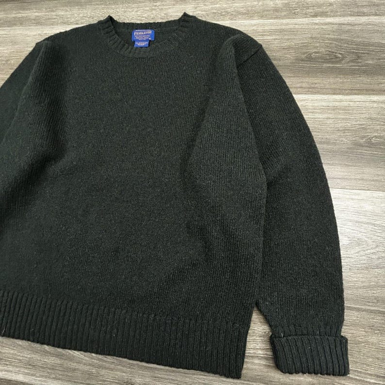 Pendleton Sweater Mens Large Green 100% Shetland Wool Crewneck Knit Heavy EUC image 4