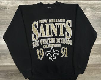 Vintage New Orleans Saints Sweatshirt Mens XL Black NFL Football 1991 Champs 90s