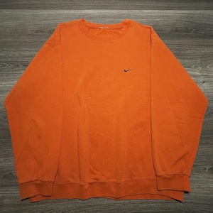 Vintage Nike Sweatshirt Mens XXL Orange Pullover Fleece Black Swoosh Logo Y2K