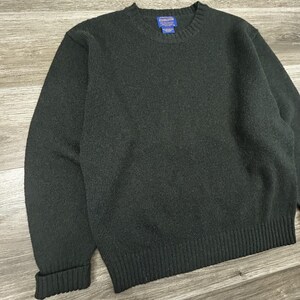 Pendleton Sweater Mens Large Green 100% Shetland Wool Crewneck Knit Heavy EUC image 3