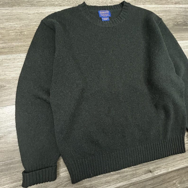 Pendleton Sweater Mens Large Green 100% Shetland Wool Crewneck Knit Heavy EUC image 3