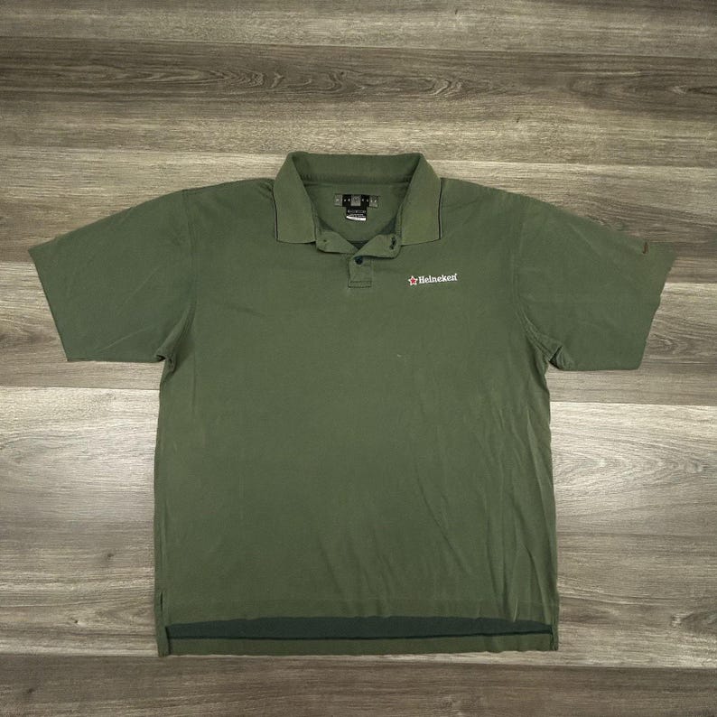 Vintage Nike Golf Polo Shirt Mens Large Green Heineken Dri-FIT Beer Logo 90s image 2