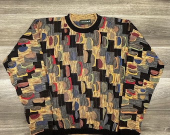 Suéter de punto 3D vintage para hombre, talla XL, multicolor, grueso, estilo Coogi, jersey grueso, años 90.