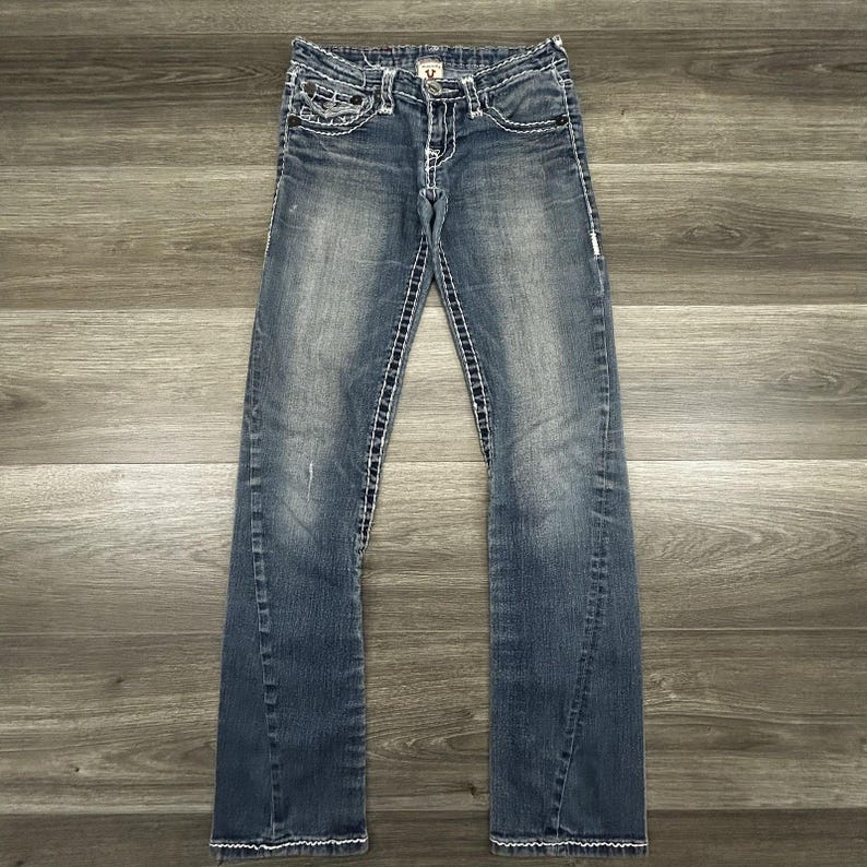 True Religion Jeans Womens 28x31 Joey Super T Low Rise Bootcut Straight Made USA image 2