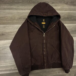 Browning Workwear Jacket Mens XL Brown Hooded Canvas Mocha Quilted 90s image 3