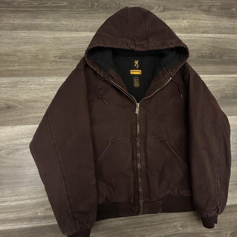 Browning Workwear Jacket Mens XL Brown Hooded Canvas Mocha Quilted 90s image 3