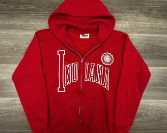 Felpa vintage Indiana Hoosiers con zip intera, taglia S da uomo, rossa, NCAA, Made in USA, anni '80.