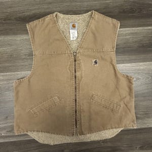 Vintage Carhartt Vest Mens XL Brown Sherpa Lined Canvas Full Zip