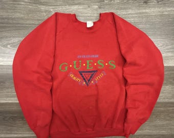 Vintage Guess Sweatshirt Mens Extra Large Red Raglan 80s 90s Made in USA