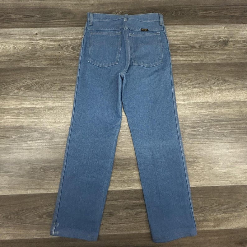 Vintage Wrangler-jeans uit de jaren 70 past 30 x 29 blauw denim met rechte pijpen gemaakt in de VS afbeelding 2