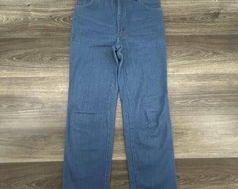 Jeansy Wrangler z lat 70. w kolorze niebieskim, z prostymi nogawkami, rozmiar 30x29, wyprodukowane w USA