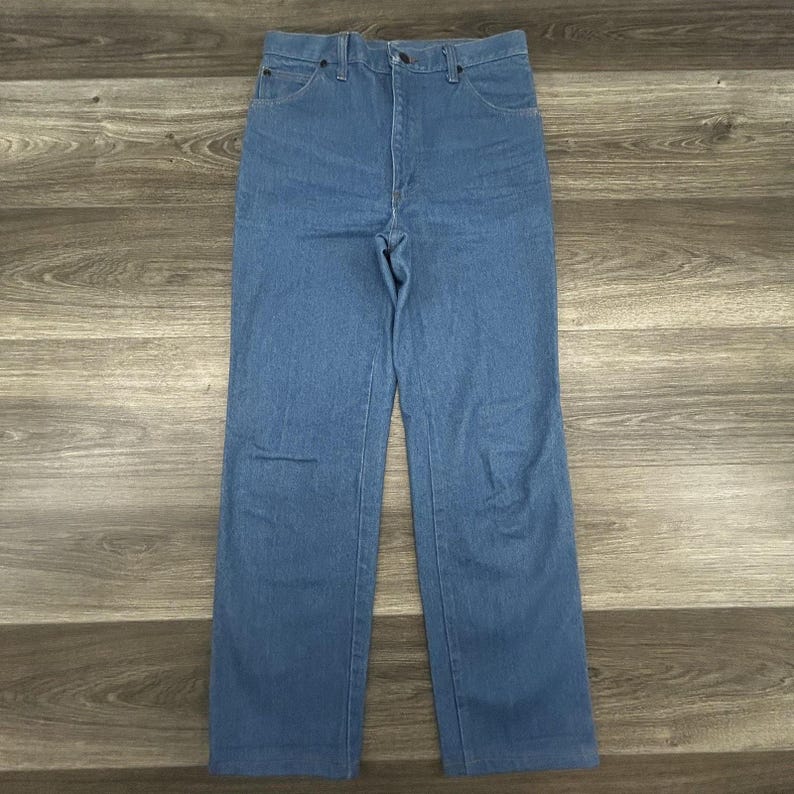 Vintage Wrangler-jeans uit de jaren 70 past 30 x 29 blauw denim met rechte pijpen gemaakt in de VS afbeelding 1