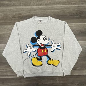 Vintage Disney Mickey Mouse Sweatshirt Mens Large Gray Graphic Fleece 90s USA image 1