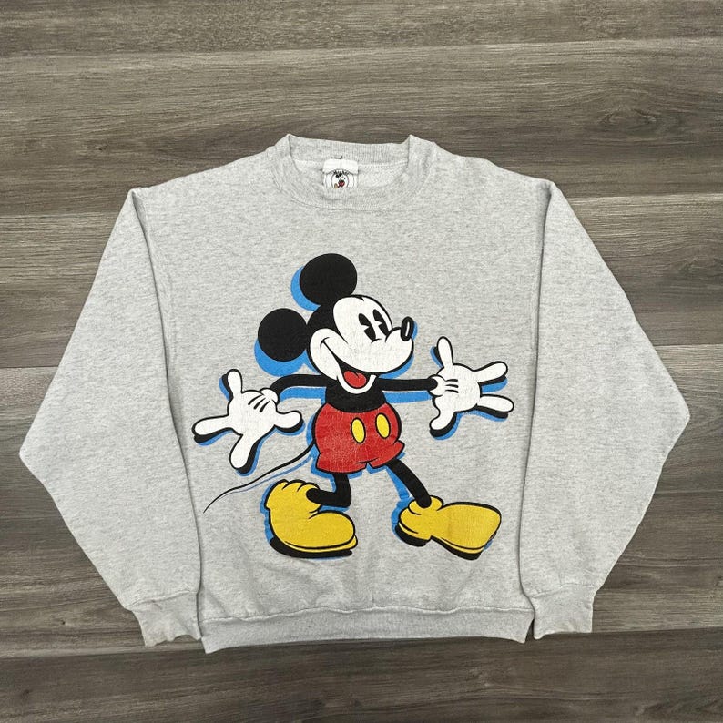 Vintage Disney Mickey Mouse Sweatshirt Mens Large Gray Graphic Fleece 90s USA image 1