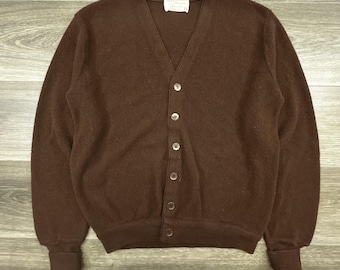 True Vintage 60s Lord Jeff Cardigan Sweater Mens Medium Brown Orlon Made USA