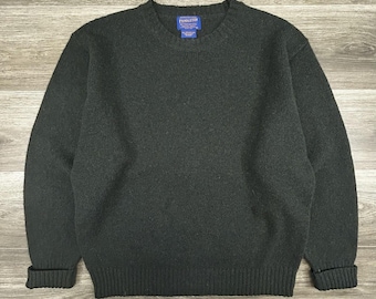 Pendleton Pullover Herren Große Grün 100% Shetland Wolle Rundhalsausschnitt Stricken Schwer EUC