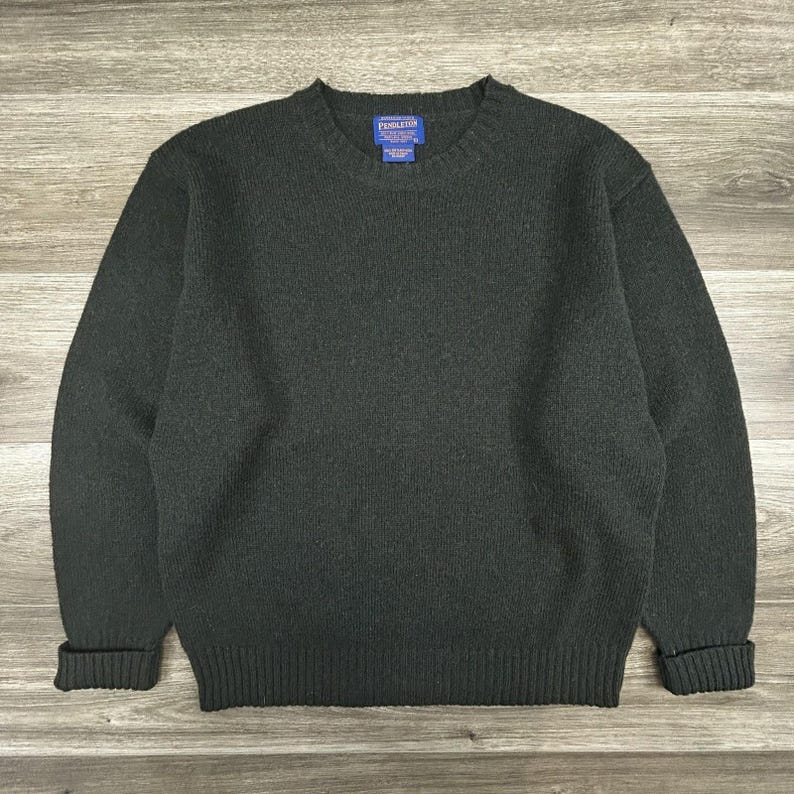 Pendleton Sweater Mens Large Green 100% Shetland Wool Crewneck Knit Heavy EUC image 1