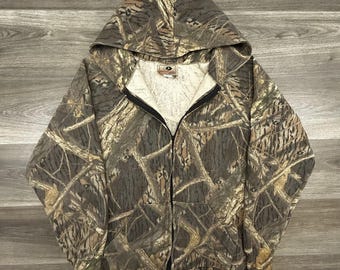 Vintage Camo Hoodie Mens Extra Large Full Zip Mossy Oak Made in USA Skater 90s