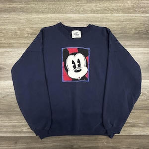 Vintage Disney Mickey Mouse Sweatshirt Mens Large Navy Blue Fleece Graphic 90s image 1