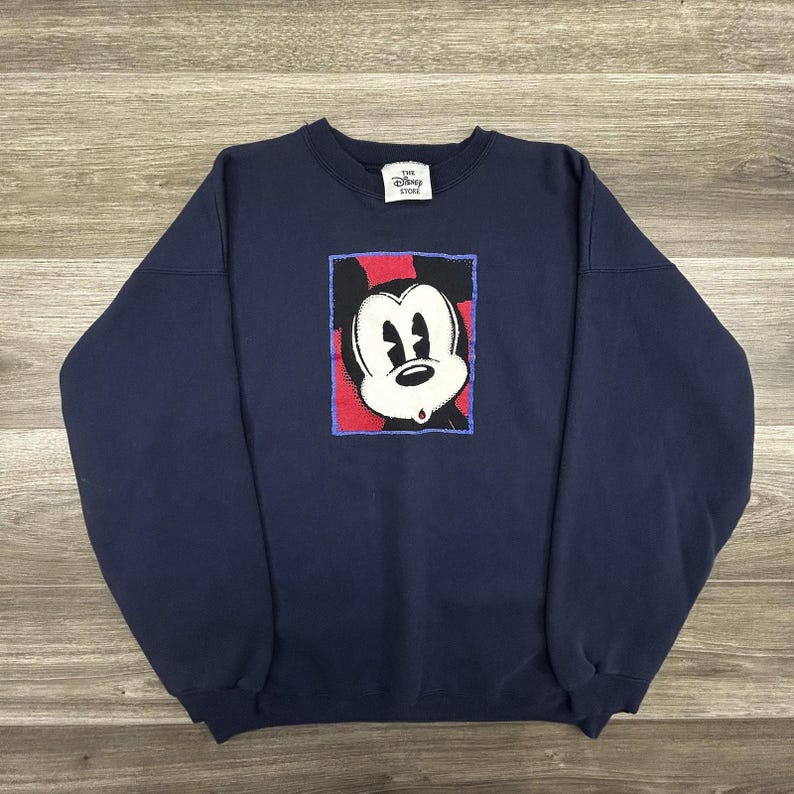 Vintage Disney Mickey Mouse Sweatshirt Mens Large Navy Blue Fleece Graphic 90s image 1