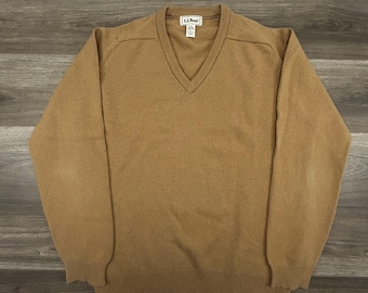 Vintage LL Bean Pullover Herren Große Hoch Braune Lammwolle V-Ausschnitt Made Scotland 90er Jahre