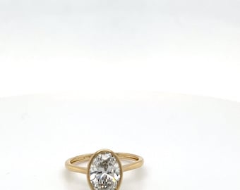 2 Carat Oval Lab Diamond Ring | 14K Yellow Gold Bezel Set Solitaire (IGI Certified)
