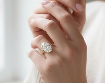 Oval Lab Diamond Bezel Ring 14K Gold, Solitaire Engagement Ring, Modern Minimalist Bridal Jewelry