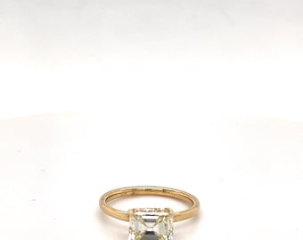 GIA Certified 2.01 Ct Emerald Cut Diamond Hidden Halo Engagement Ring | 14K Yellow Gold | M Color VS2 | .16 Ct Accent Diamonds