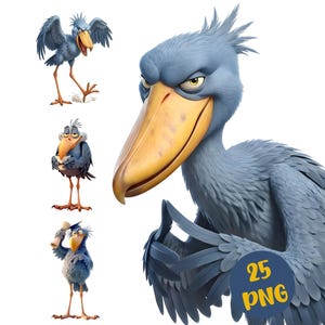 Funny Shoebill PNG Clipart, 25 Transparent Cartoon Bird Illustrations for Bird Nerds, Commercial Use
