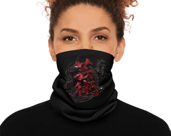 Halswärmer mit japanischen Kanji-Schriftzeichen | Maske mit roter Kalligrafie, Streetwear-Bandana