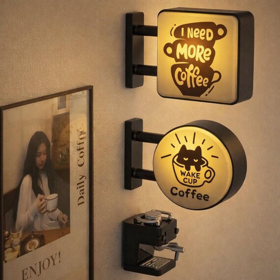 Coffee Corner LED Fridge Magnet – Mini Café Light Box Decor, Kawaii Coffee Shop Magnet, Cozy Gift for Coffee Lovers, Coffee Magnet