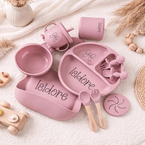 Personalized Baby Feeding Set with Name – Custom Silicone Weaning Set, Engraved Bowl Bib & Plate, Toddler Feeding Essentials, Baby shower