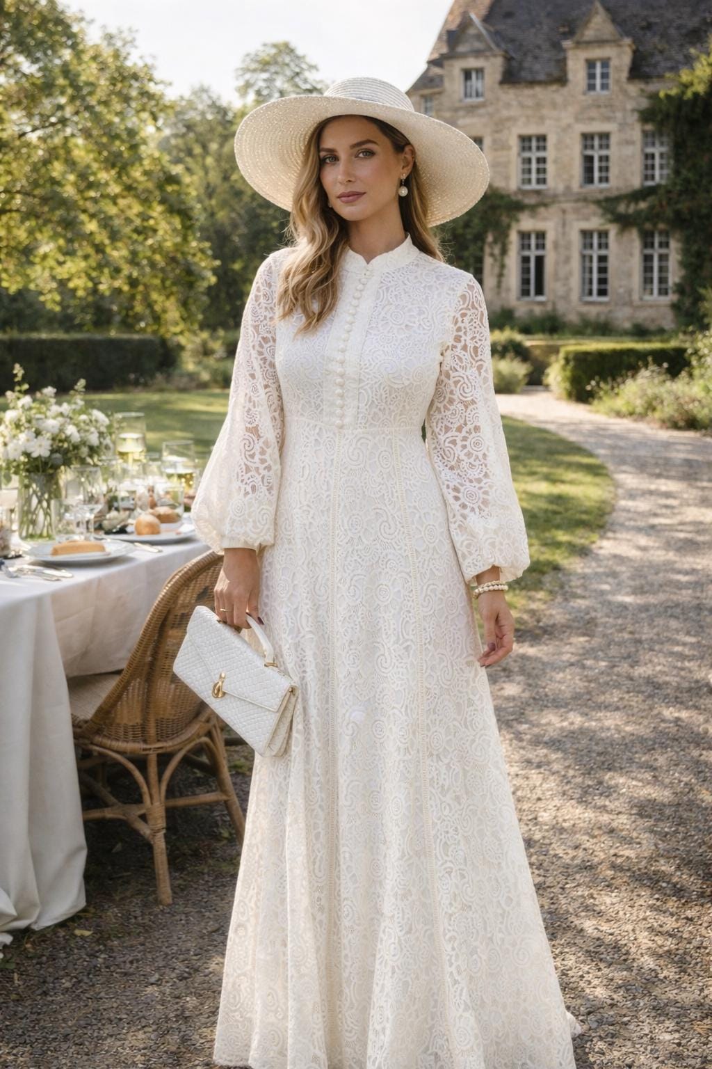 chinese dress ladies Long Sleeve Lace Midi Dress in White – Skirt & Stiletto main image 1