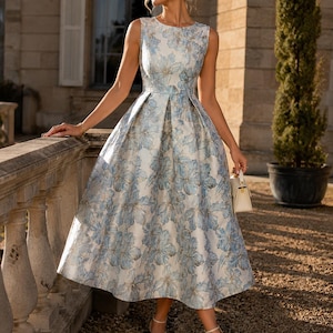 Elegancka sukienka vintage w kwiaty dla kobiet – szykowna sukienka midi z lat 50., sukienka koktajlowa w kwiaty, sukienka dla gości weselnych, luksusowa sukienka retro pin-up