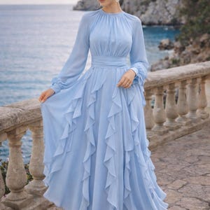 Light Blue Gown Modest - Etsy Light Blue Gown Modest - Etsy
