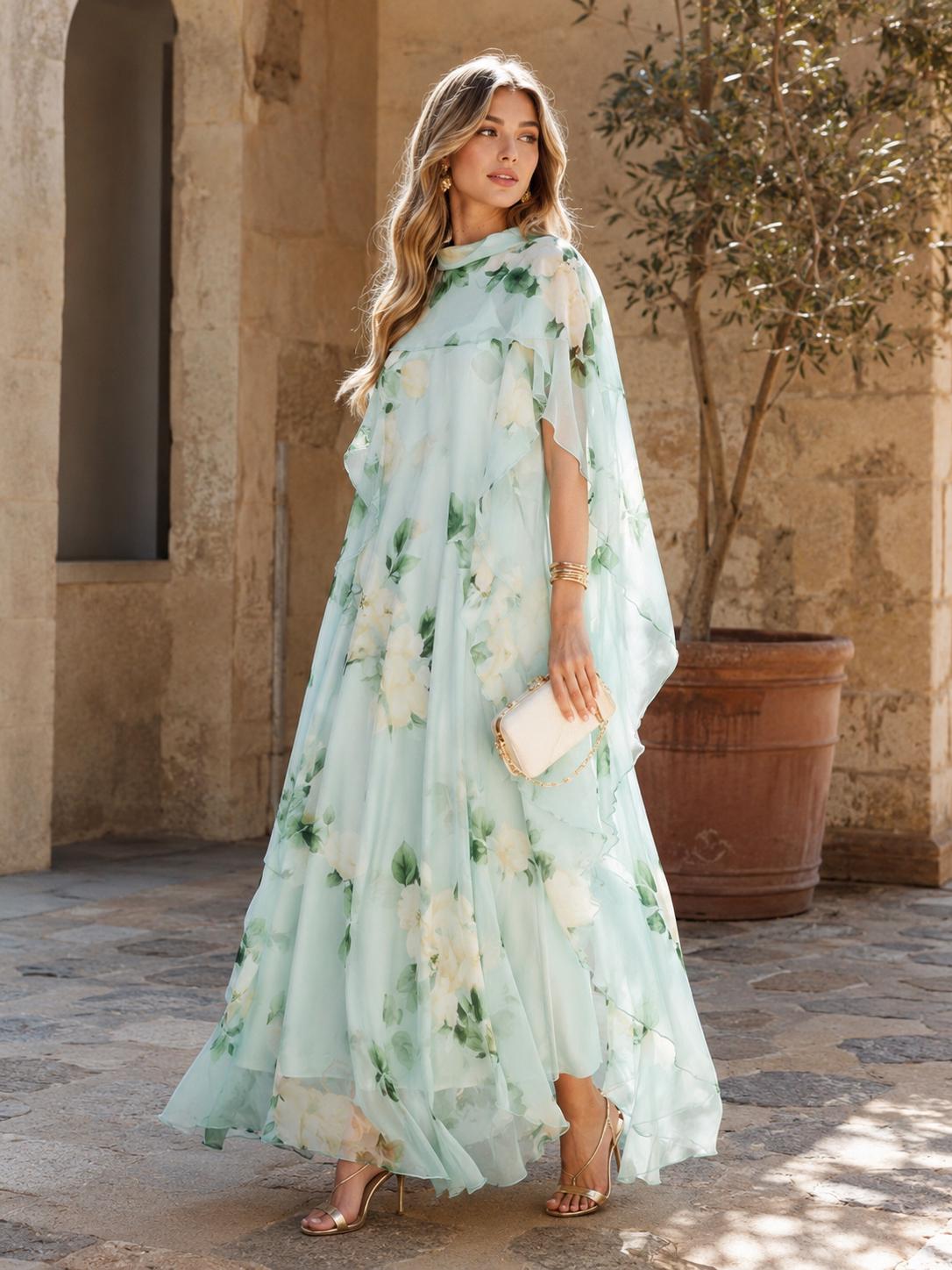 slim fit dress slacks Chic Sage Green Chiffon Slit Maxi Dress main image 0