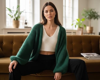 Oversized Raglan Knit Cardigan Pattern Cozy Mohair Sweater (PDF Download)
