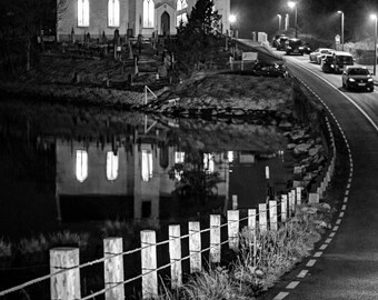 St Columba’s Church Donegal Ireland Print, Black and White Irish Landscape Wall Art, Donegal Coastal Photography, Digital Download