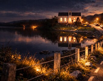 St Columba’s Church Donegal Print, Ireland Night Photography, Irish Coastal Wall Art, Rustic Cottage Decor, Digital Download