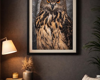 Eurasian Eagle Owl Print Wildlife Photography Owl Wall Art Nature Photo Bird of Prey Ireland Rustic Cottage Decor