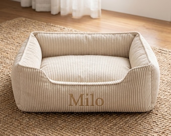 Cama personalizada para perros con nombre, cama de pana para mascotas, cama cómoda y personalizada para perros, cama lavable para mascotas, cama para gatos, cojín suave para mascotas (regalo)