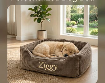 Spersonalizowane legowisko dla psa, zmywalne legowisko dla psa, spersonalizowane legowisko dla zwierząt z imieniem, przytulne legowisko dla psa, miękkie legowisko dla zwierząt z kordu, nowoczesne legowisko dla psa do użytku w pomieszczeniach