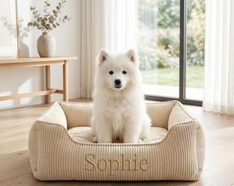Personalized Dog Bed with Name, Corduroy Pet Bed, Custom Cozy Dog Bed, Washable Pet Bed, Cat Bed, Soft Pet Cushion Gift