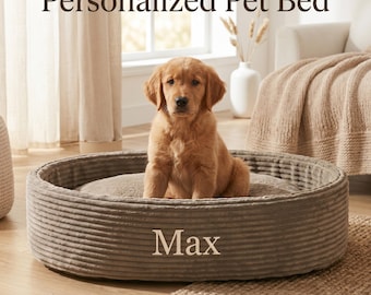 Cama redonda personalizada para perros, cama para mascotas personalizada con nombre, cama acogedora para perros, cojín suave para mascotas, cama lavable para perros, cama moderna para mascotas, cama para cachorros