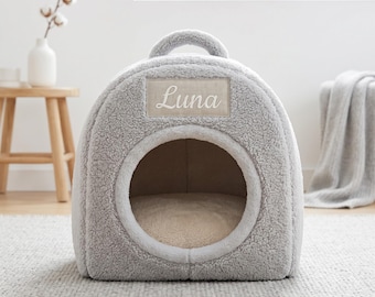Custom Cat Cave Bed with Name, Plush Pet House, Cozy Cat Bed, Soft Kitten Cave, Aesthetic Pet Bed, Indoor Pet House