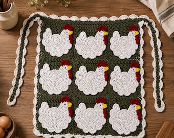 Granny Square Chicken Apron Crochet Pattern, Egg Gathering Hen, Farmhouse Apron Pdf, Cottagecore Hen Egg Pattern, Digital Download
