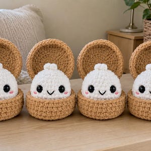 No Sew Crochet Dumpling squishy & Streamer Pattern, Beginner Amigurumi Tutorial, Chenille Yarn Plush, Steamer Basket Toy, Kawaii Food Gift