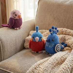 鳥のかぎ針編みパターン、初心者向けPDFチュートリアル、可愛くてカラフルなセット、あみぐるみの赤ちゃん鳥のパターン、ギフトアイデア、すぐにダウンロード