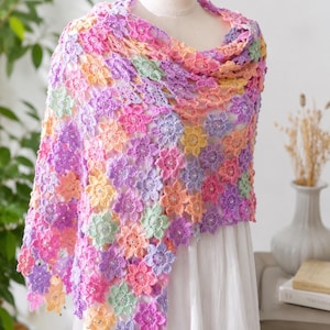 Beaded Shawl Crochet Pattern: Crystal Flower Lace Wrap, Rectangle Shawl PDF
